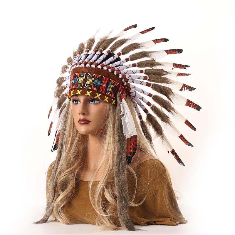 Fascia per copricapo da capo indiano con piume decorative per travestimenti, Halloween, spettacoli di danza, carnevali, feste