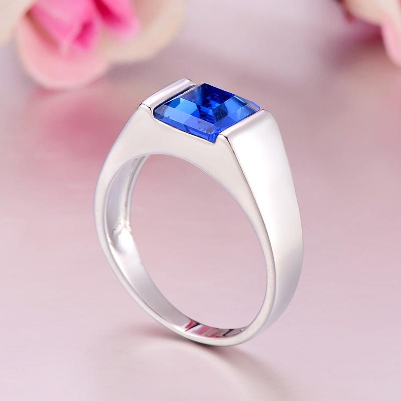 High Quality Blue Crystal Engagement Rings Atmospheric Fashion Blue Zircon Inlay Ring Men's Jewelry