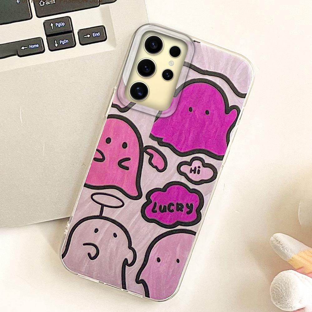 Purple Graffiti Cute Face Camlet Texture Phone Case for Samsung Galaxy S25 S24 S23 S22 S21 FE Plus Ultra Shell Silicone Cover
