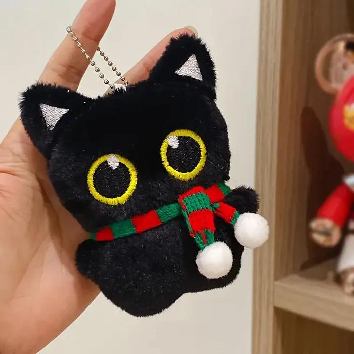 Scarf Included Big-Eyed Black Cat Lucky Keyring Cute Gift Cat Doll Bag Charm