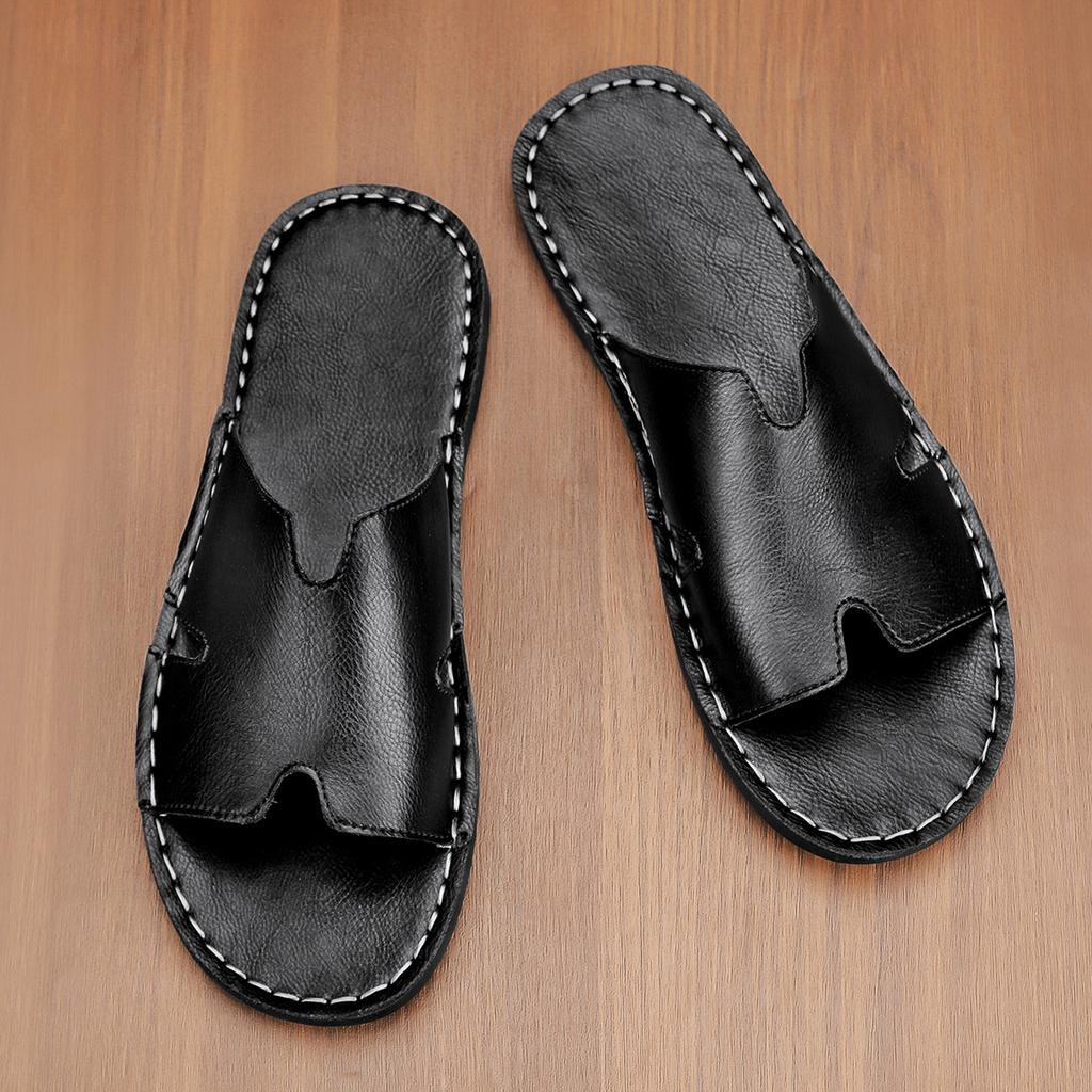 Summer Men's Leather Slippers Casual Beach Sandals Comfortable Non-Slip Mules Sandals for Men