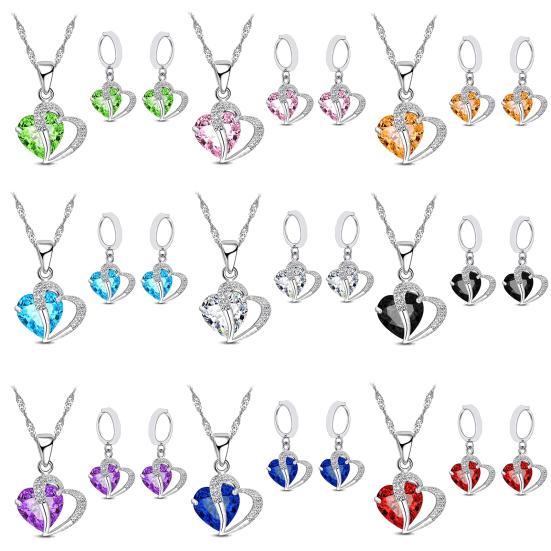 1 Set Hängeohrringe Geometrisch Strass Hochglanz Zirkonia Feine Verarbeitung Dekoration Glänzend Herzförmiger Anhänger Halskette Damen Accessoire