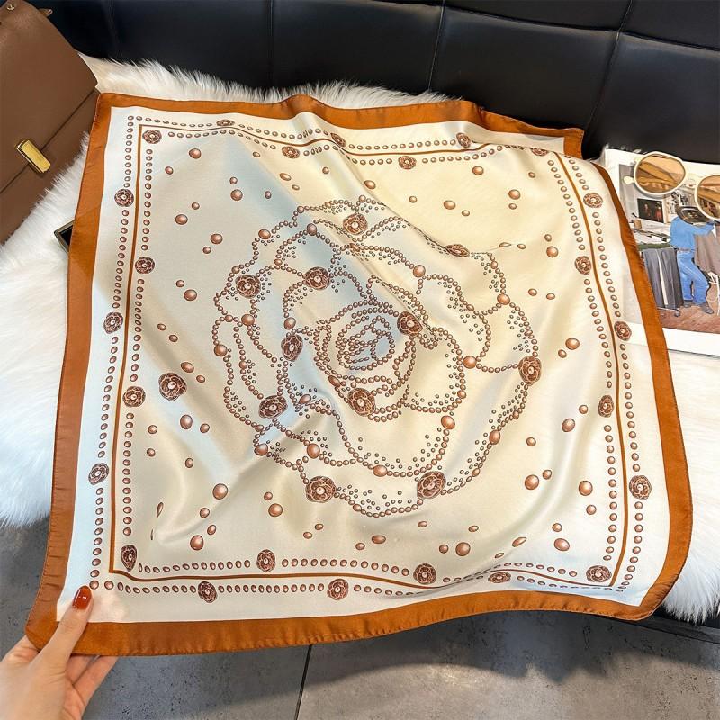 70x70cm Lightweight Silk-Look Square Scarf Women French Chic Hair Band Office Accessory Viscose 96%