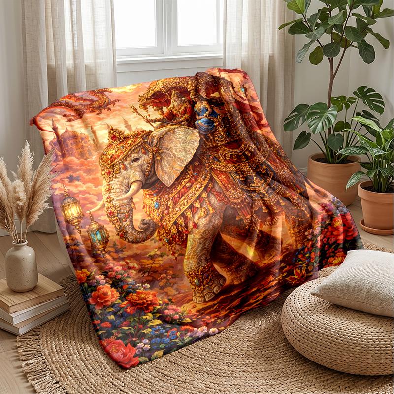 Majestic Elephant Portrait Theme Blanket Lightweight Warm Flannel Blanket Decorative Throw Blanket for Home Decoration