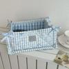 Korean Pink Plaid Quilted Storage Basket - Aesthetic Living Room & Bedside Organizer