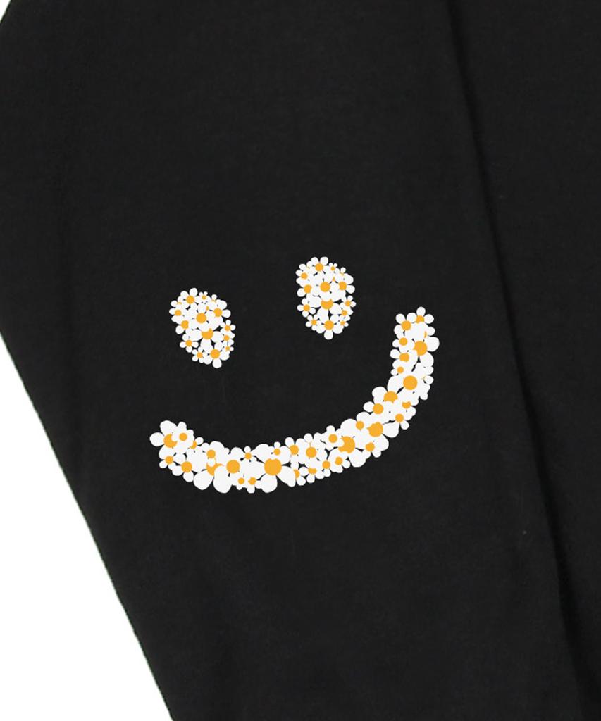 GRAVER [Unisex] Elbow Multiflower Drawing Smile Sweatshirt_Black