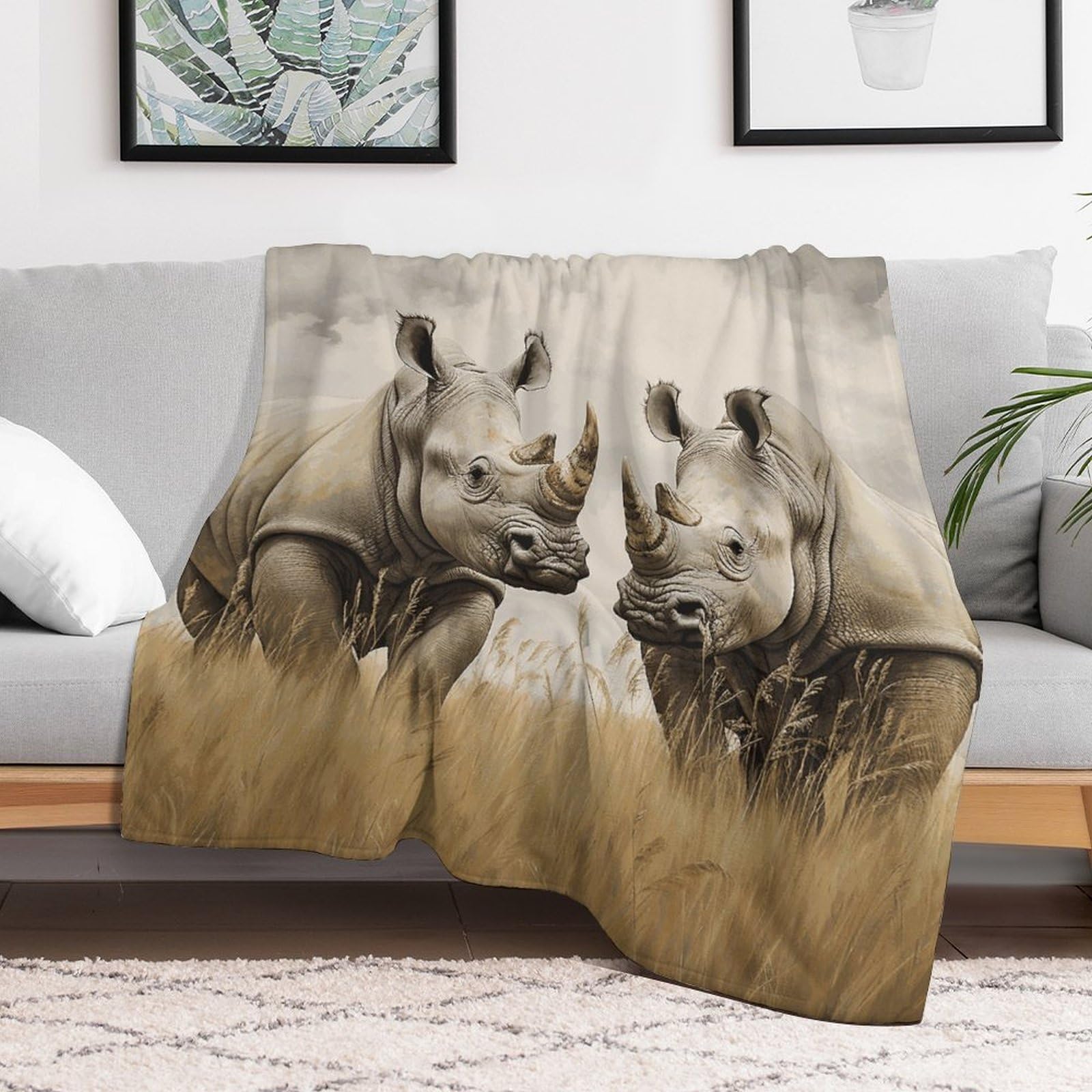 

Cute Rhino Blanket, Soft Lightweight Plush Warm & Cozy Flannel Throw Blanket for Couch,Travel, Sofa, Bedroom, Office, Home Decor 75x90cm