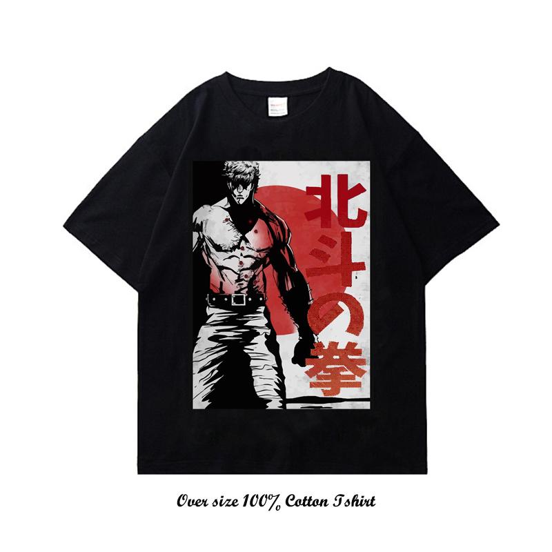 Pěst Hvězdy Severu Černé Hip-Hopové Harajuku Streetwearové Tričko s Potiskem Japonského Anime Bavlněné Ležérní Tričko Letní s Krátkým Rukávem
