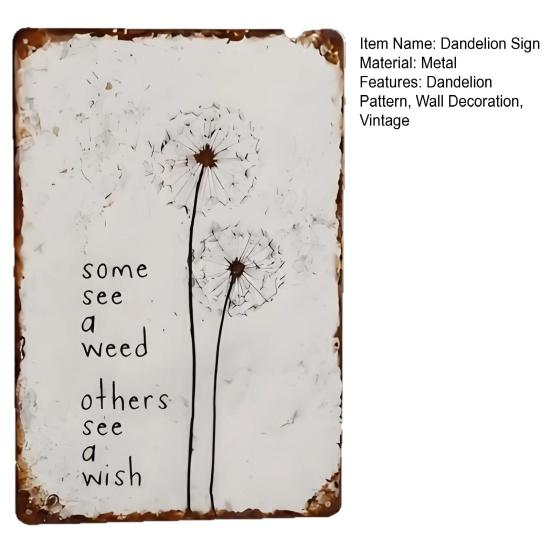 Dandelion Metal Sign Wall Decoration Vintage Rusty Wish Dandelion Wall Art