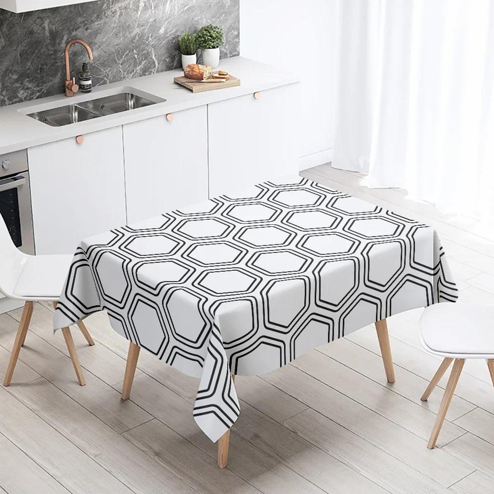 Tovaglia Geometrica Semplice Rettangolare Bianca e Nera Impermeabile Decorazione Tavolo Matrimonio Ristorante Cucina Casa
