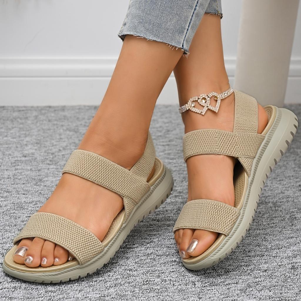 Fashion Elastic Band Flat Sandals for Women Summer 2025 Lightweight Non Slip Beach Shoes Woman Casual Comfort Platform Sandalias Mujer