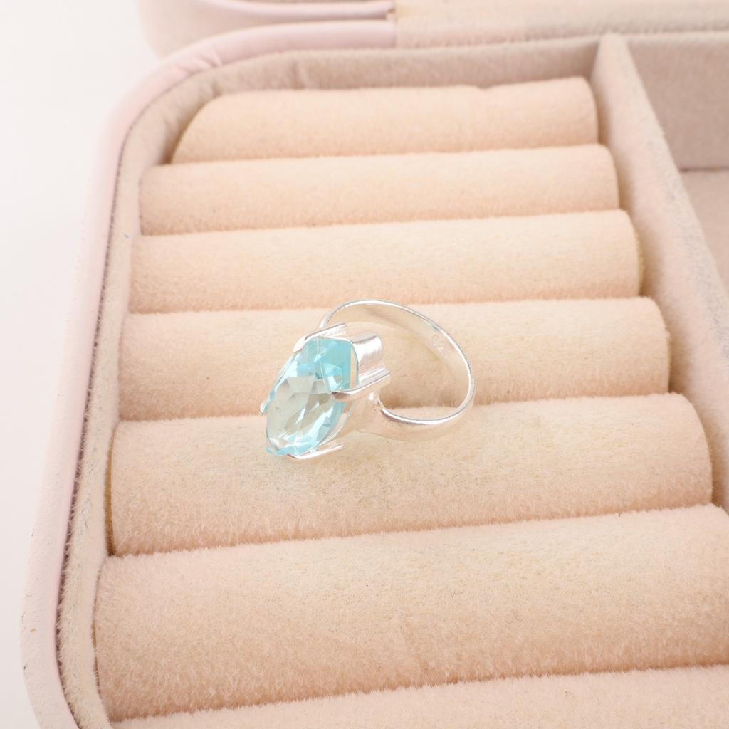 Marquise Sky Blue Topaz Gemstone 925 Sterling Silver Unique Boho Statement Ring RR-65-2