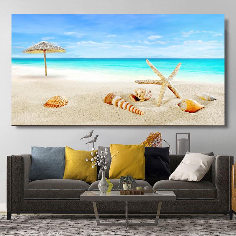 Natural Modern Seascape Wall Pictures Landscape Beach Sea Ocean Canvas Painting Wall Art Posters for Living Room Decor Cuadros