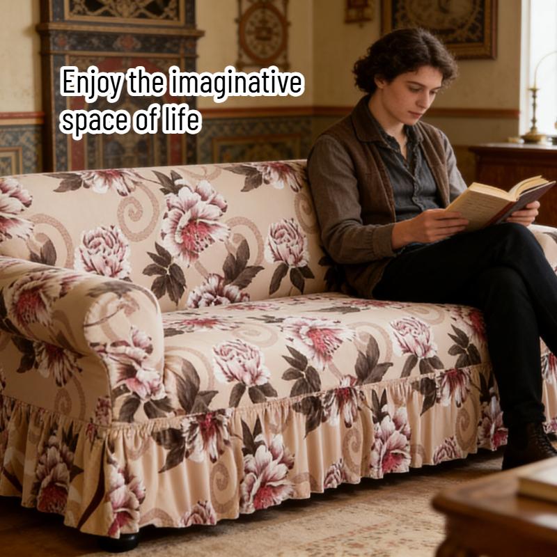 Full Wrap Stretch Milk Silk Sofa Cover Anti-Slip Skirt Style Sofa Protector Nordic Home Furniture Elastic Fitted Sofa Cover
