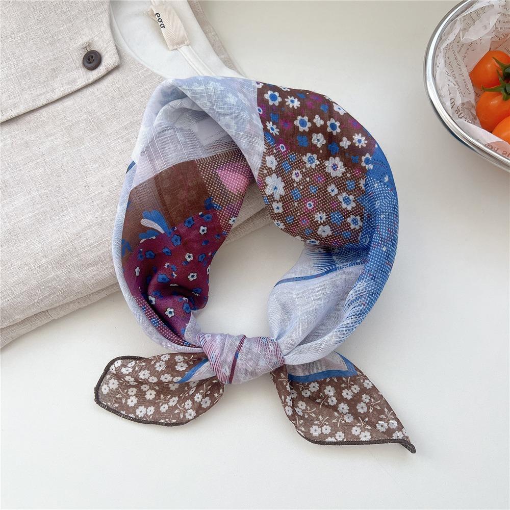 Cashew Small Square Scarf Floral Square Handkerchief Simple Printed Silk Scarf  Vacation