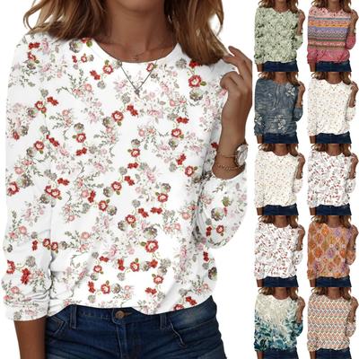 Chemises à manches longues pour femmes, t-shirts graphiques imprimés mignons, chemisiers décontractés, grande taille, hauts basiques, pull