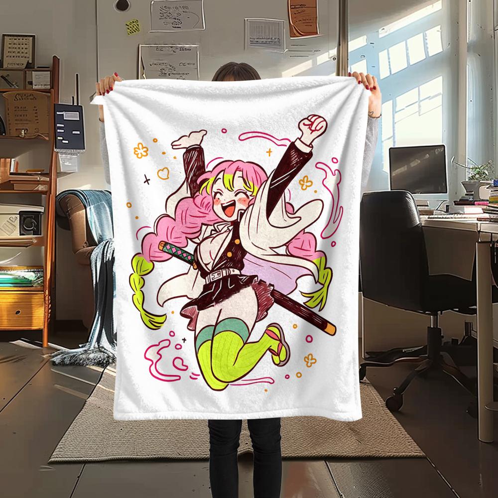 1PC Demon Slayer Print Flannel Blanket, High Quality All Seasons, Home Decor, Warmth and Comfort, Perfect for Christmas Gifts
