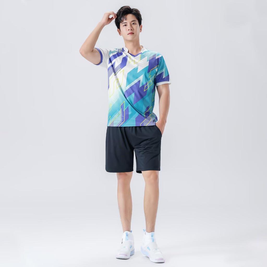 Anmurye Short Sleeve Table Tennis with Geometric Perfect for Badminton and Fitness and Perfect for Practice and Summer Outfits Green Men's T-Shirt