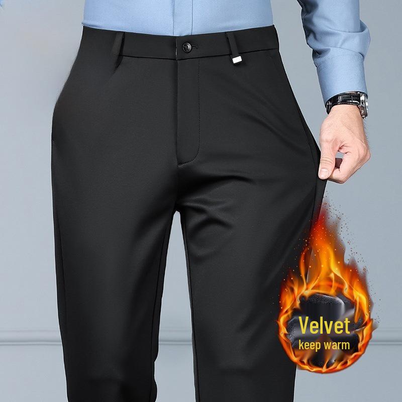 Tide Men's Lamb Wool Casual Straight-Leg Pants for Autumn/Winter - Business Casual Style