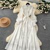 Chic Vintage Three-dimensional Single Breasted Slim Elegant Fairy Korean Fashion Boho Women Clothing Long Dress