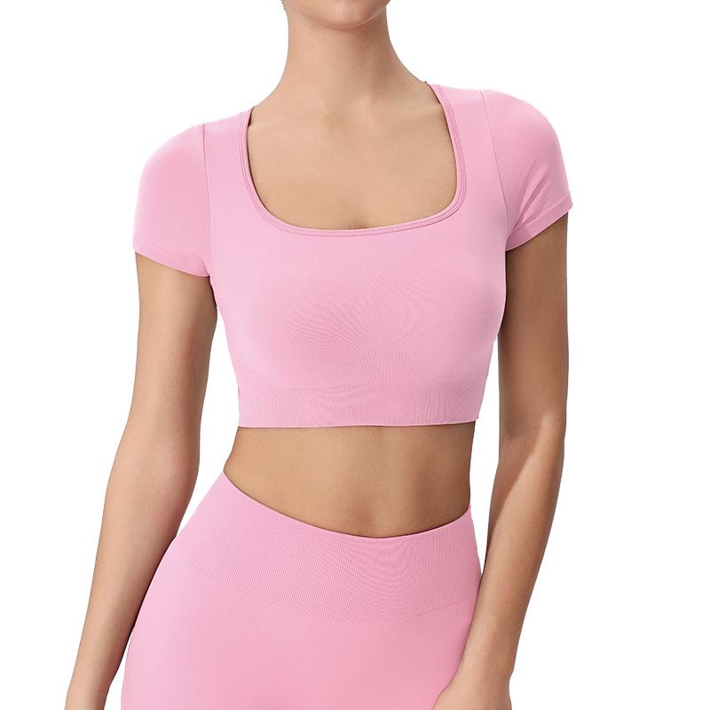 European & American Women's Seamless Sports Top with Built-in Bra & Stylish Back