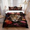 3pcs Leopard Floral Print Duvet Cover Set, Soft Comfortable Duvet Cover,Guest Room (1*Duvet Cover + 2*Pillowcase, Without Core) Yy251104107