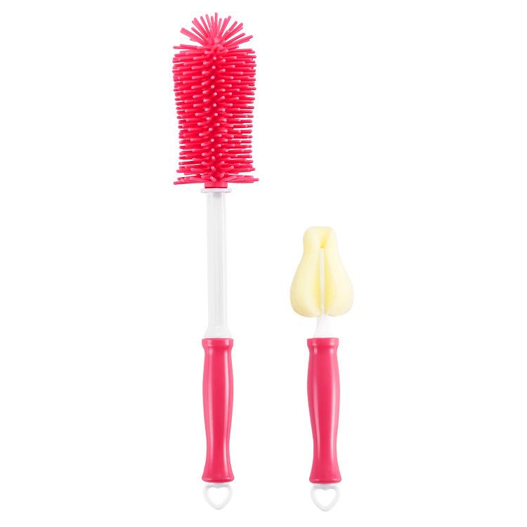 High Quality 3 PCS BPA-Free Silicone Baby Bottle Cleaning Brush Set Soft PET Manual Feeding Bottle Brush for Household Use красный