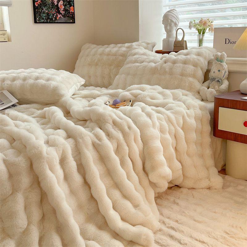Plush Faux Rabbit Fur Blanket Sofa Bed Office Winter Warm Throw Soft Cozy Lap