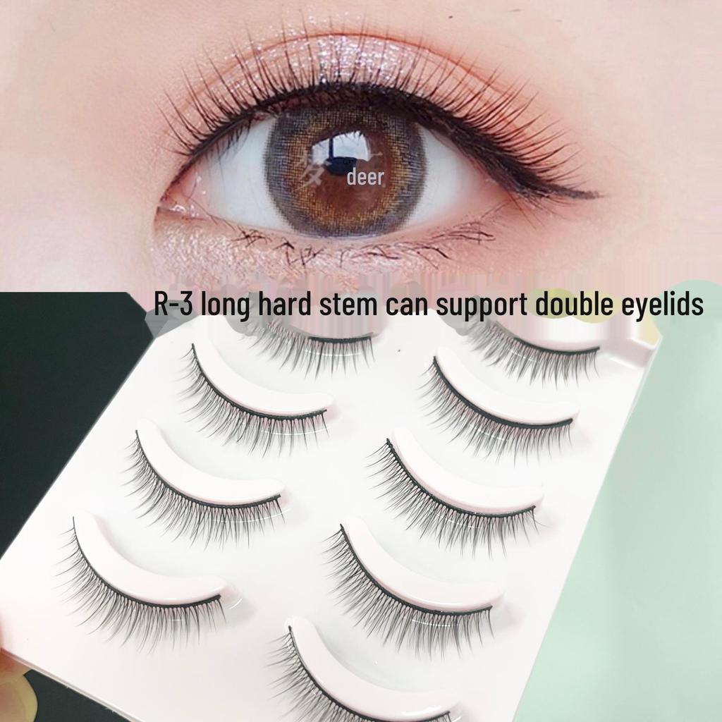 Menglu R-3 Natural Short False Eyelashes with Hard Stem for Double Eyelid Support and Curling - Novice-Friendly.