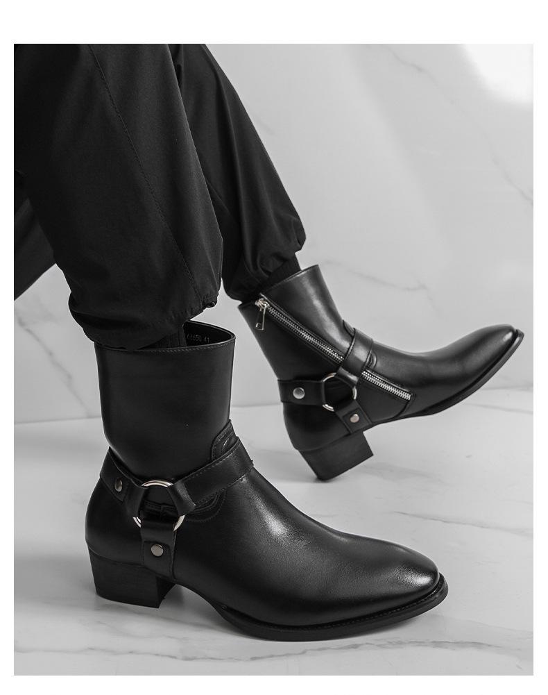 Men's High-Top Chelsea Motorcycle Boots - Trendy British Style Pointed Toe Leather Casual Short Boots.