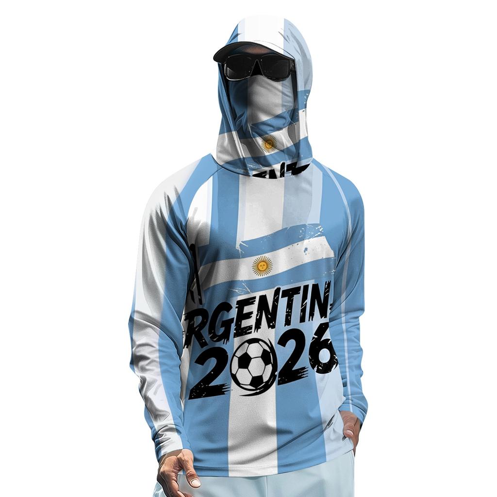 Men’s Long Sleeve Sun Protection Hoodie with Face Covering Lightweight Breathable Soccer Print for Outdoor Sports 2026 Edition