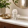 3D Printed Cute Pomeranian Dog Figurine, White Twisting Head Puppy Statue, Small Desktop Ornament for Home Office Desk Decor, Creative Minimalist