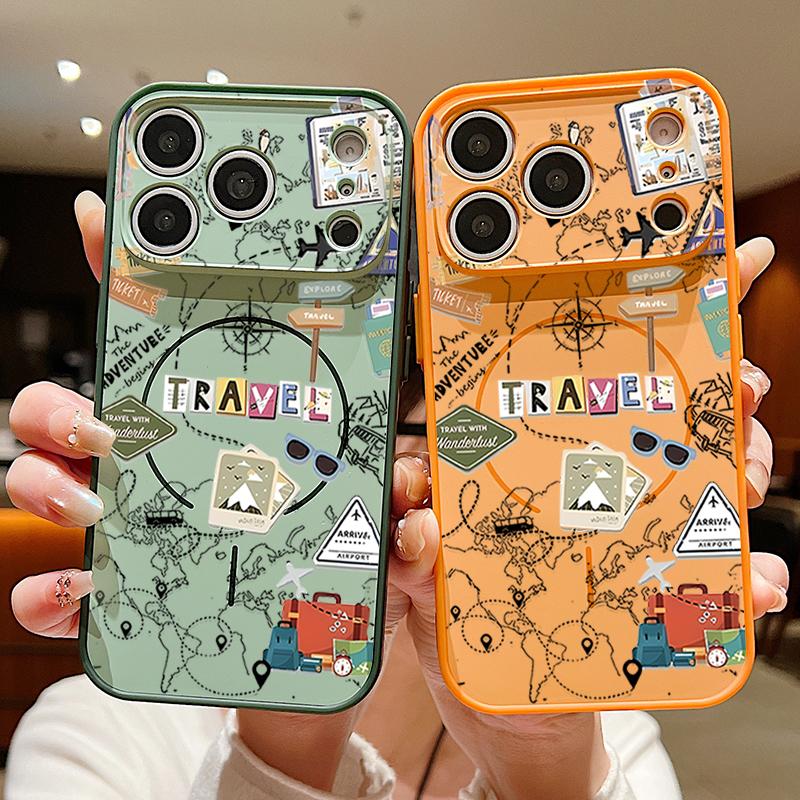 Air Line Travel Map Pattern Case For iPhone 17 Pro Max Magnetic For Magsafe Skin Feeling Cover For iPhone 16 15 14 13 Pro Max