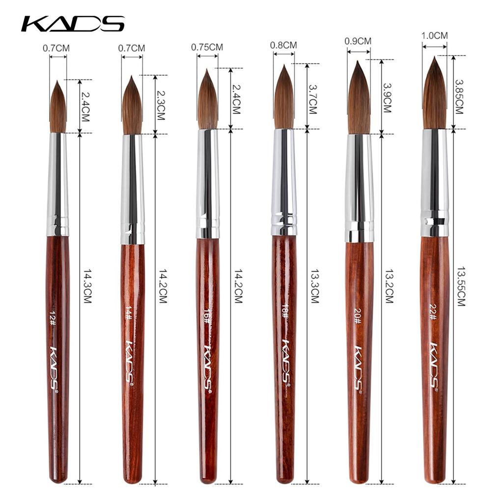 kads Kolinsky Sable Acryl-Nagelkunstpinsel, Nagelverlängerung, UV-Nagelgel, Schnitzstiftpinsel, flacher, runder roter Holz-Acrylpinsel