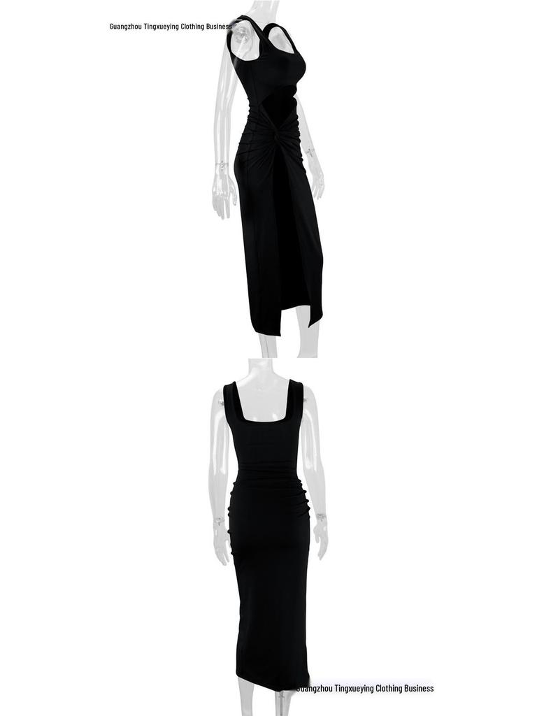 Women's Spaghetti Strap Hollow Out Long Skirt Dress
