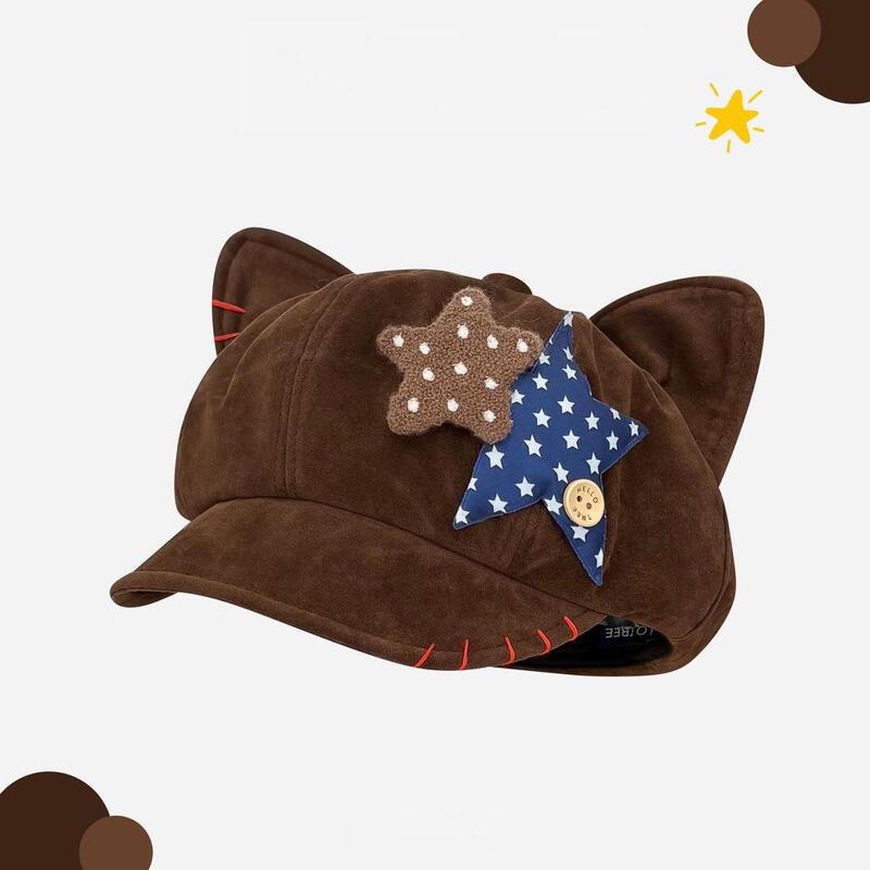 Японская ретро-беретка в полоску с кошачьими ушками