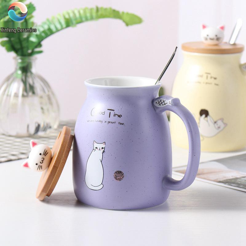 Charming Japanese-Style Cat Ceramic Mug - Cute & Girly, High Aesthetic Value, Customizable with Logo