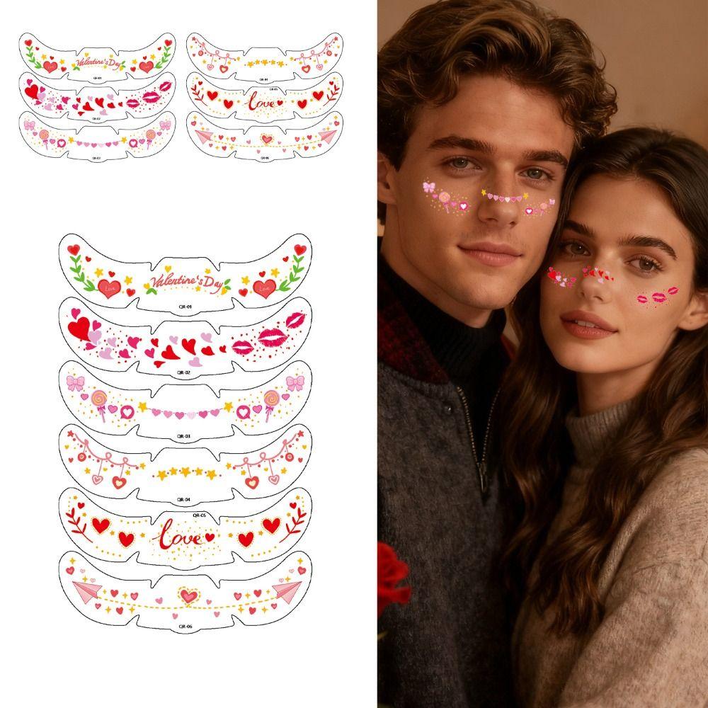 6pcs Waterproof Face Temporary Tattoos Long Lasting Makeup Stickers  Valentine's Day