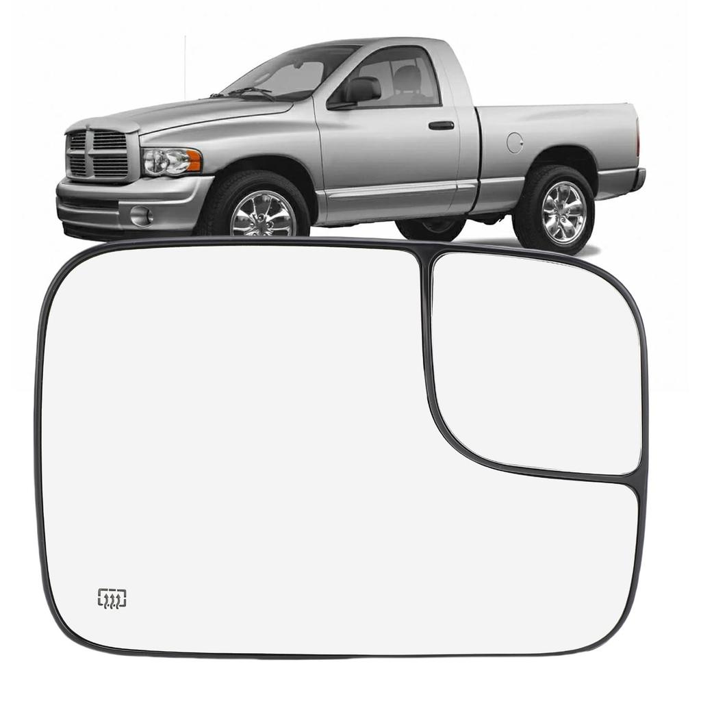 Heated Convex Mirror Glass with Blind Spot Glass Side View Mirror Glass Lens Replacement for 1500 2500 3500 2002-2008