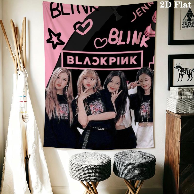 Blackpink Wandteppich Ästhetisches Wandbehang Gedruckter Stoffdecke Dekorative Wandteppiche für Schlafzimmer Wohnzimmer Heimdekoration