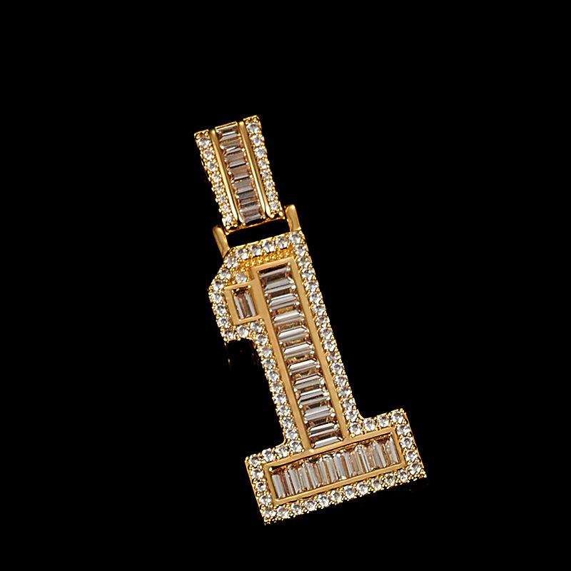 Trendy Moissanite Number Pendant Necklace - Hip Hop Style Zirconia Gold