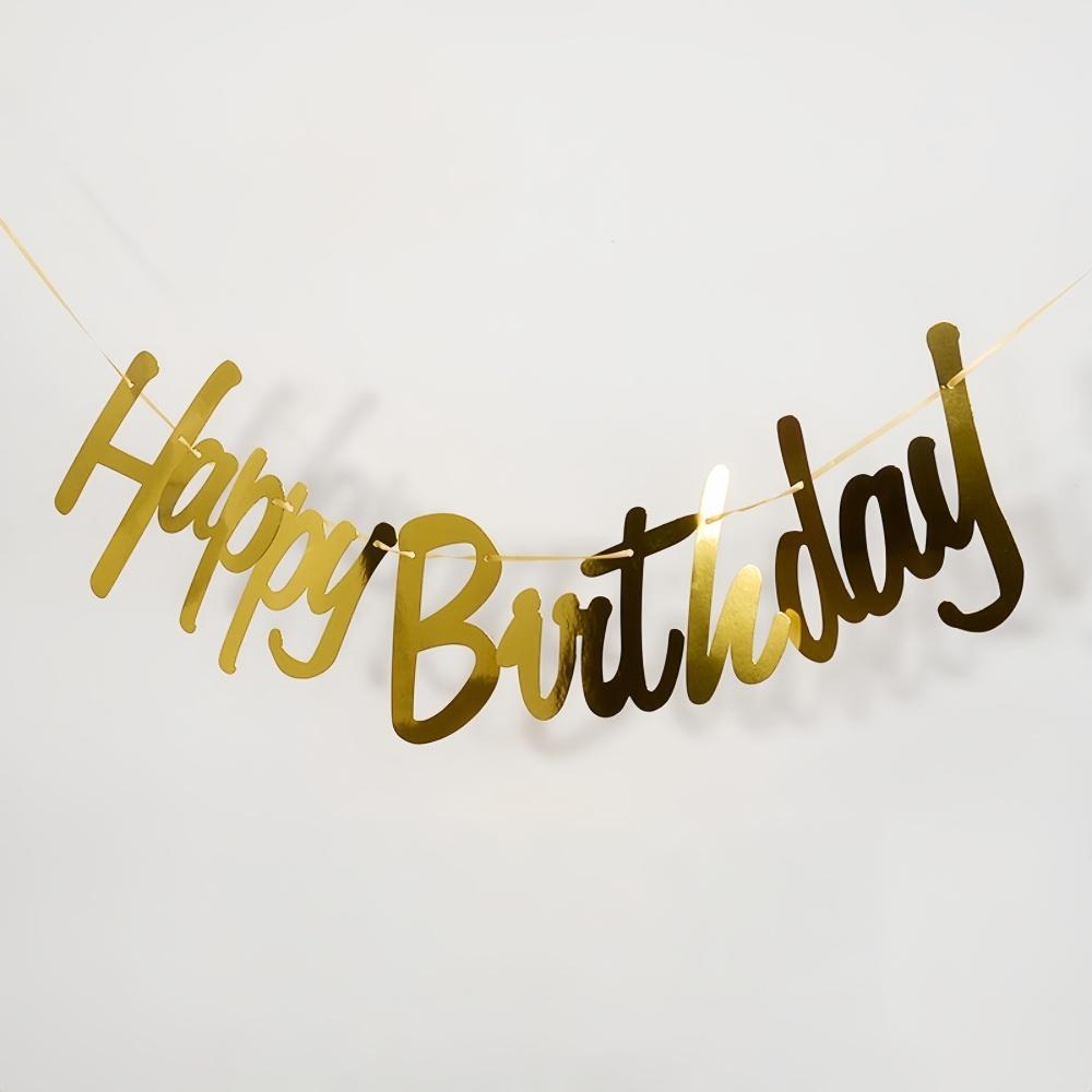 

1PC Happy Birthday Banner Integrated Design, Gold and Silver Letters, Horizontal, Happy Birthday Party Supplies 1pc золотий