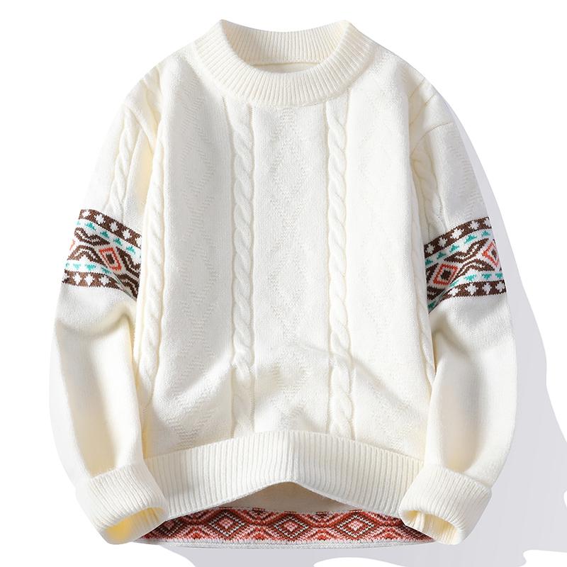 Loose Bottoming Patterned Round Neck Sweater for Men Autumn and Winter Knitted Tops