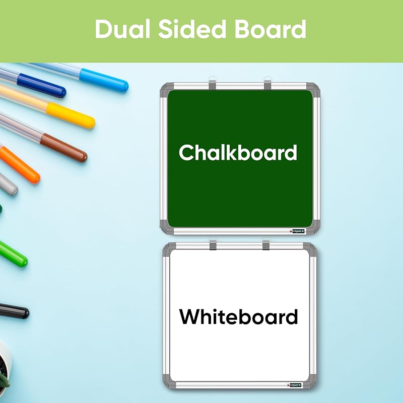 Yajnas Non-Magnetic 3X3 Feet Double Sided Whiteboard & Chalkboard Both Side Writing Board With 2 Markers + 1 Duster - Se