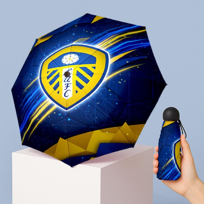 Leeds United Calcio Modello Stampato Mini 5 Pieghe 8 Stecche Compatto Ombrello Antivento Impermeabile Leggero Portatile Pieghevole