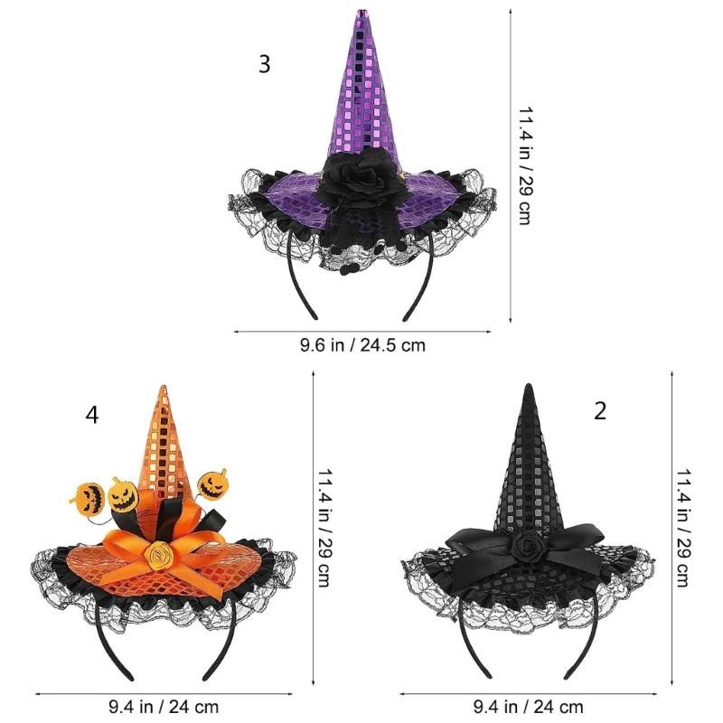 Witch Hat Headband for Adult Cosplay Party Costume Novelty Wizard Cap Hairband Holiday Masked Ball Headgear Accessories