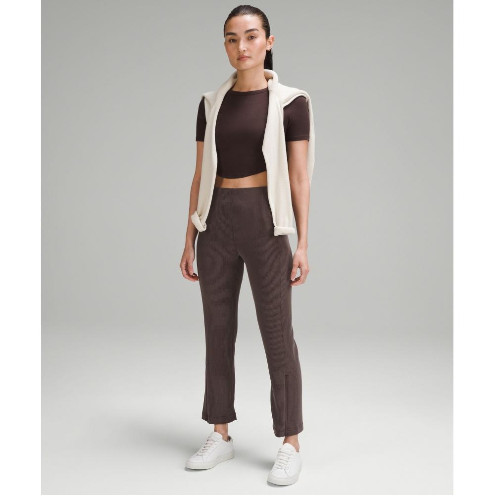 Lululemon Calça Cropped de Cintura Alta com Zíper na Barra Softstreme Canelada 25 Espresso