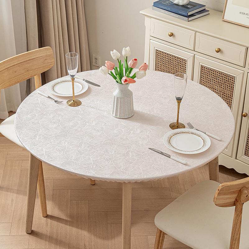Non-Slip Waterproof Round Table Cover: Elastic, Oilproof, Anti-Scalding, Wash-Free Tablecloth for Dining Tables.