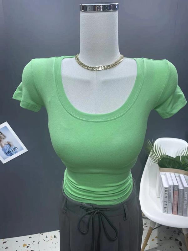 

Женская футболка с круглым вырезом, однотонная, приталенного кроя, летний топ-базовый слой с короткими рукавами One Size зелёный