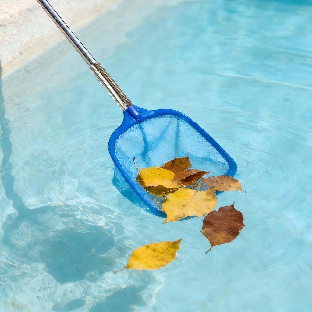Schwimmbad Laubkescher Netz Set mit Feinstmaschiges Netz Teleskopstange Bürstenkopf und Reinigungszubehör für Poolpflege